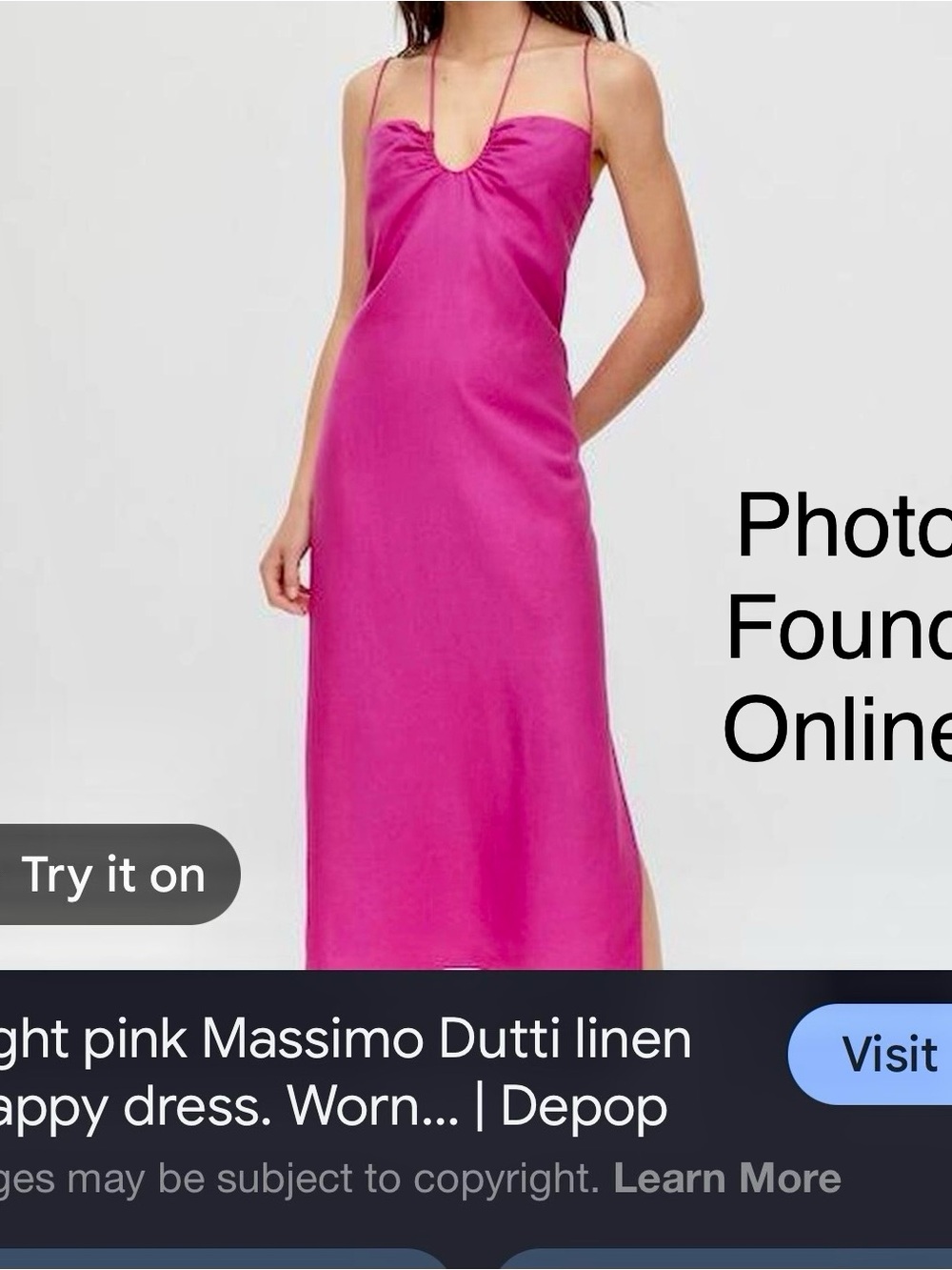 Massimo Dutti Hot Pink Linen Slip Dress mid calf length (approximately 43”)